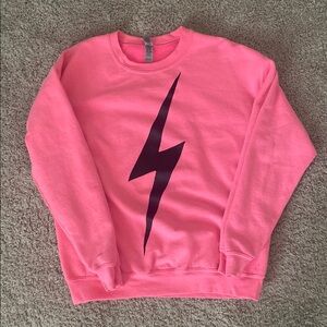 Pink Crew Neck Sweater with Lightning Bolt